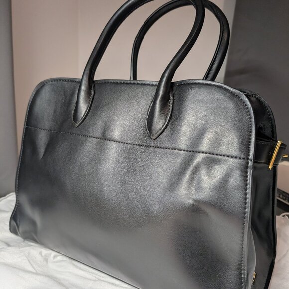 Black Large Tote Bag - Gold Hardware - NWOT - Black Soft Top Grain Leather - Picture 2 of 7